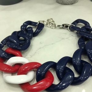 Blue and red and white necklace
